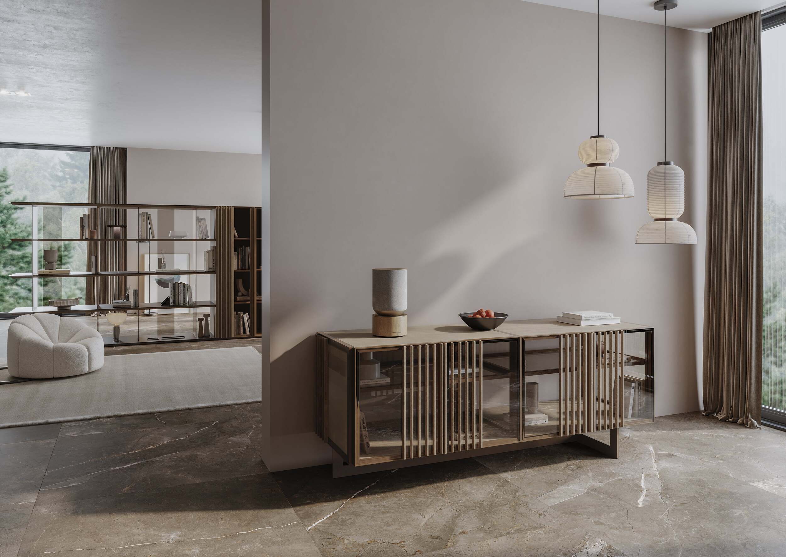 Armoires de luxe buffet nara 01 | uecko — buffet modulaire avec treillis décoratif Armoires de luxe buffet nara 01 de uecko modulaire avec treillis et portes en verre