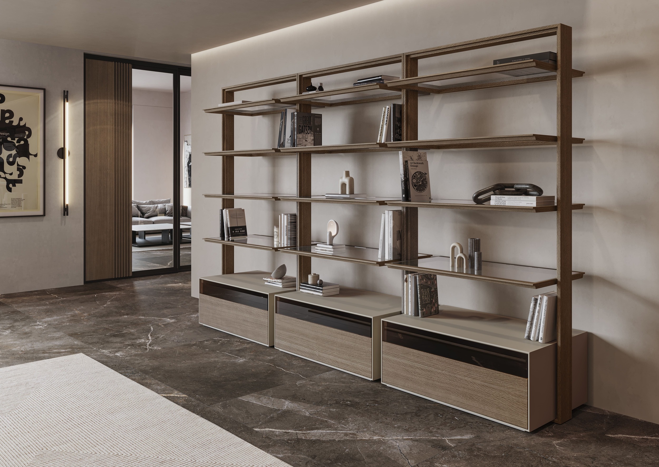 Armoires de luxe étagère nara 02 | uecko — étagères modulaires de luxe Armoires de luxe étagère nara 02 de uecko en bois, verre et porcelaine