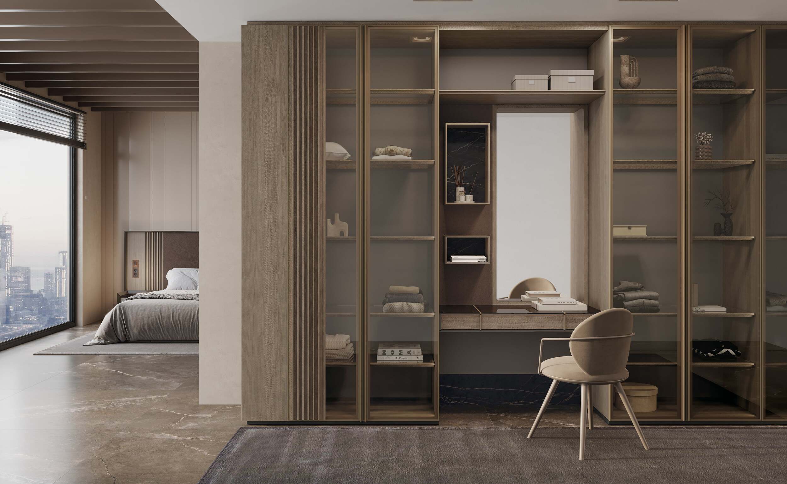 Armoires de luxe coiffeuse nara | uecko — design épuré avec verre décoratif Armoires de luxe coiffeuse nara de uecko: design essentiel avec verre décoratif et surfaces épurées