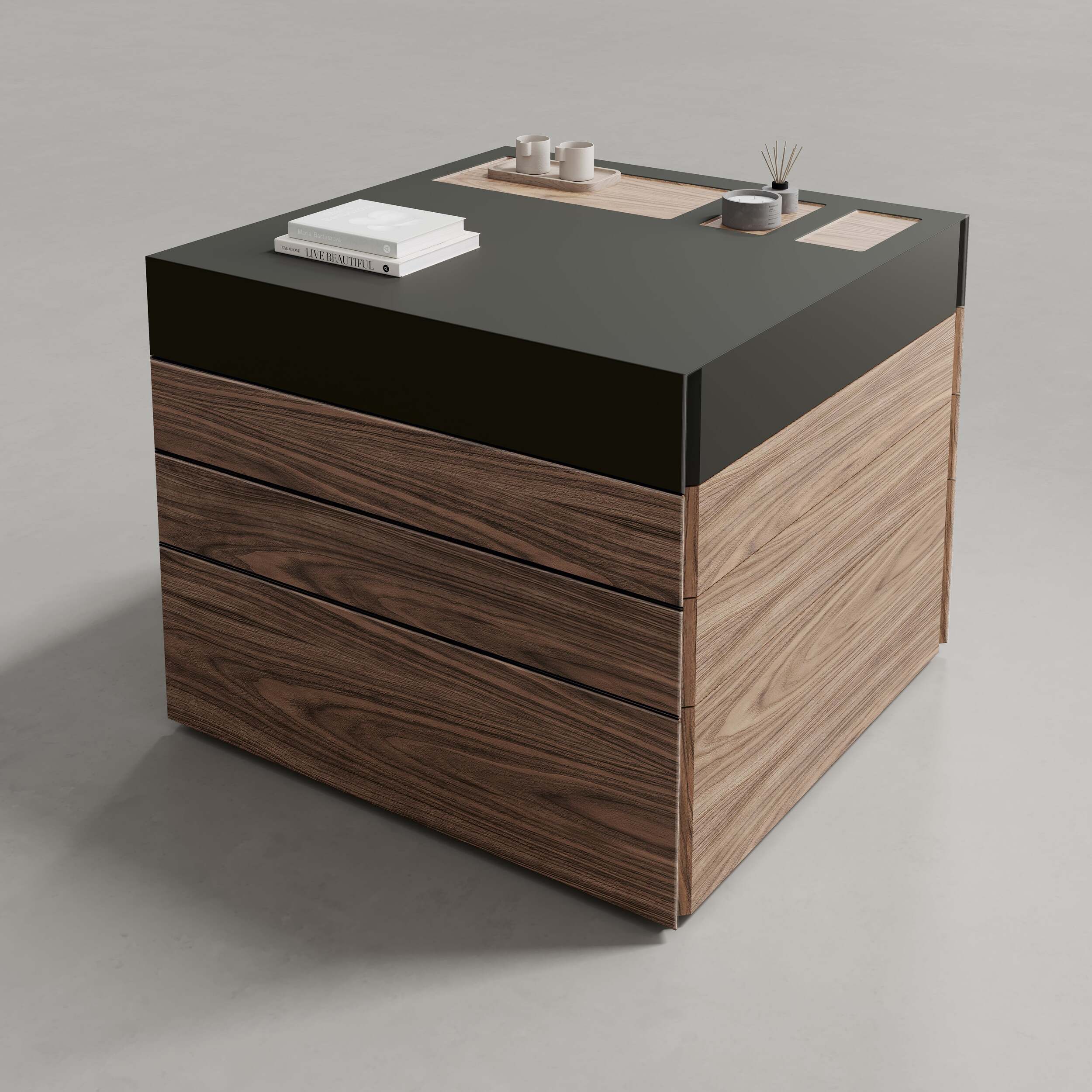 Luxury wardrobes Nara dressing island with modular design and natural wood finish