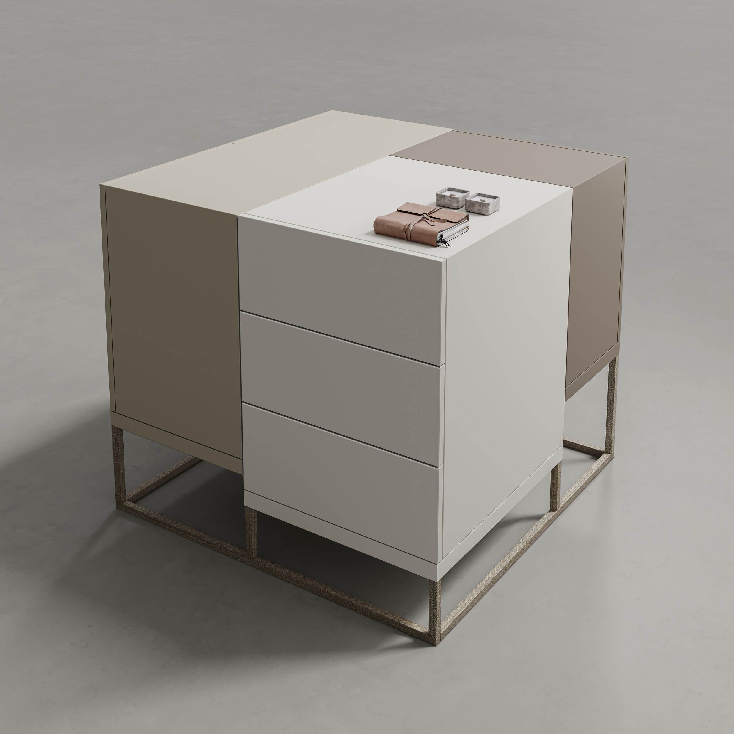 Luxury wardrobes dressing island Uecko with modular structure and lacquered metal finish
