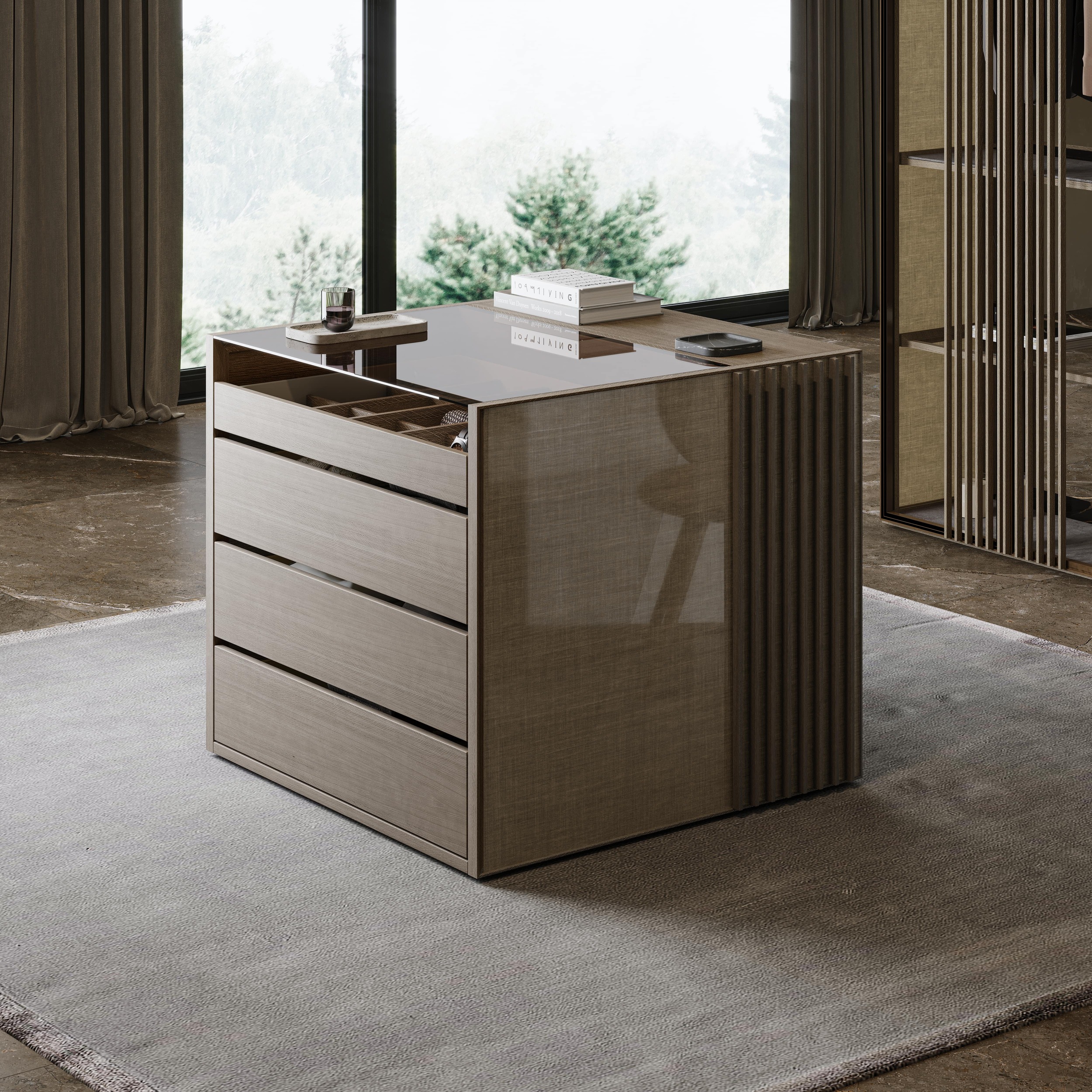 Armarios de lujo uecko nara collection sculptural island with drawers and multiple compartments